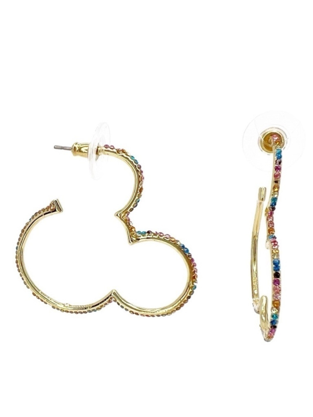 Disney x Baublebar Mickey Mouse Outline Hoop Earrings Rainbow Crystals Gold NWT